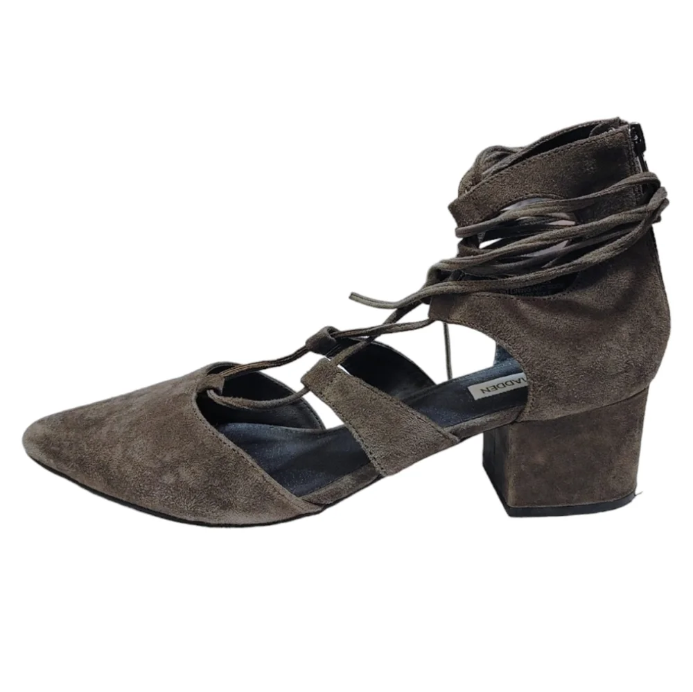 Steve Madden Gray Suede Lace Up Pointed Toe Heels Women's Size 9.5